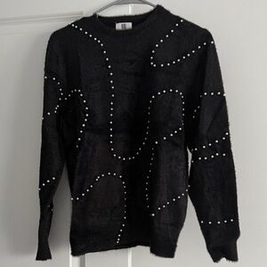 Stylish Black Sweater with Pearl Detailing